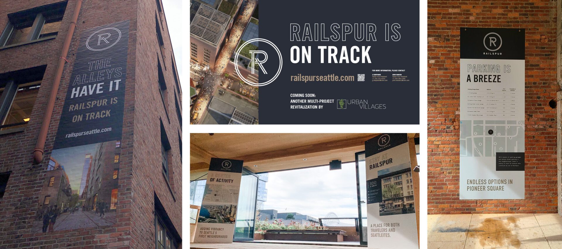 signage examples for Railspur in Seattle